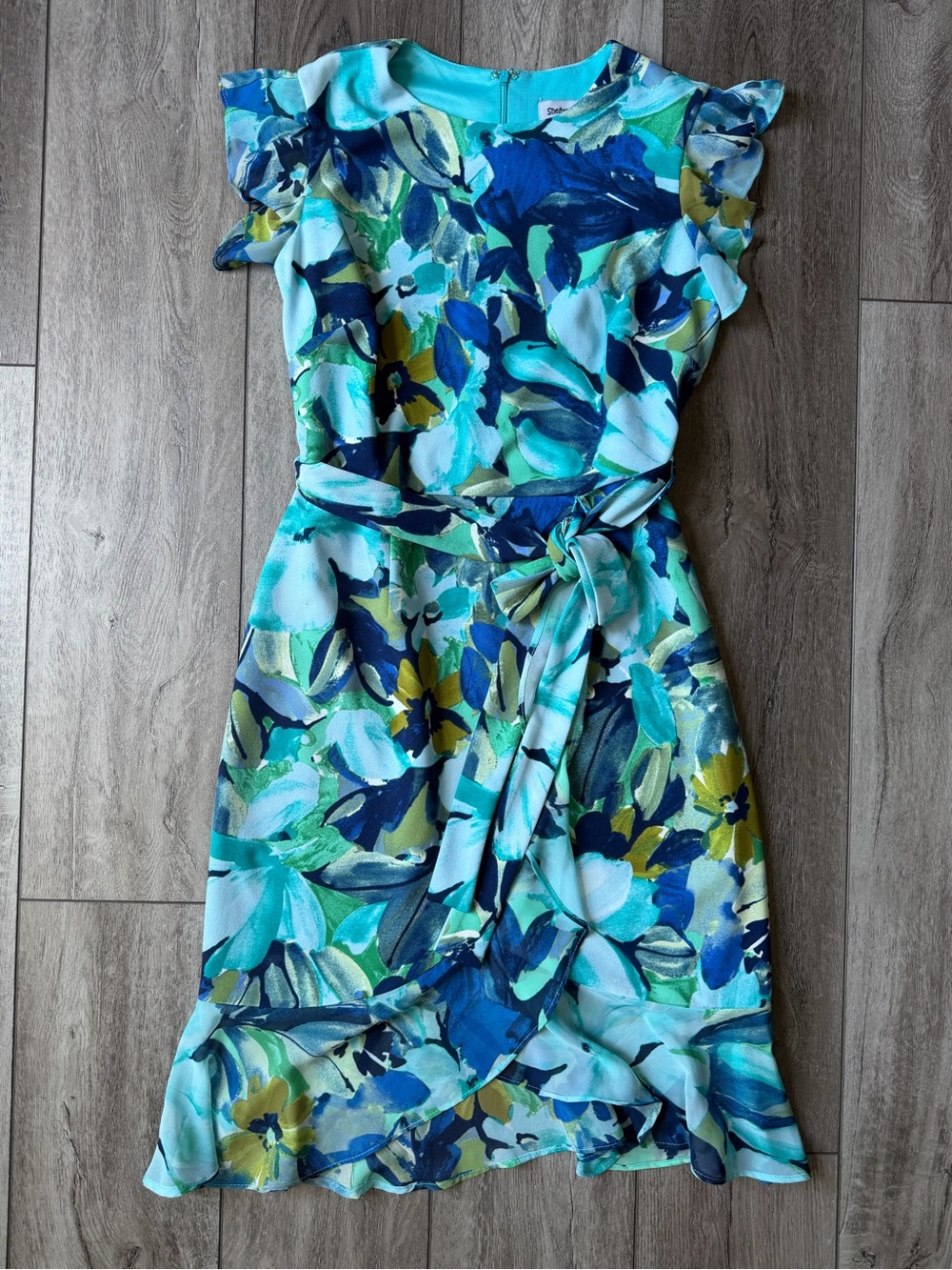 Shelby & Palmer- Colorful Floral Tie-Waist Midi Dress- Vacation Ready (6) NWOT